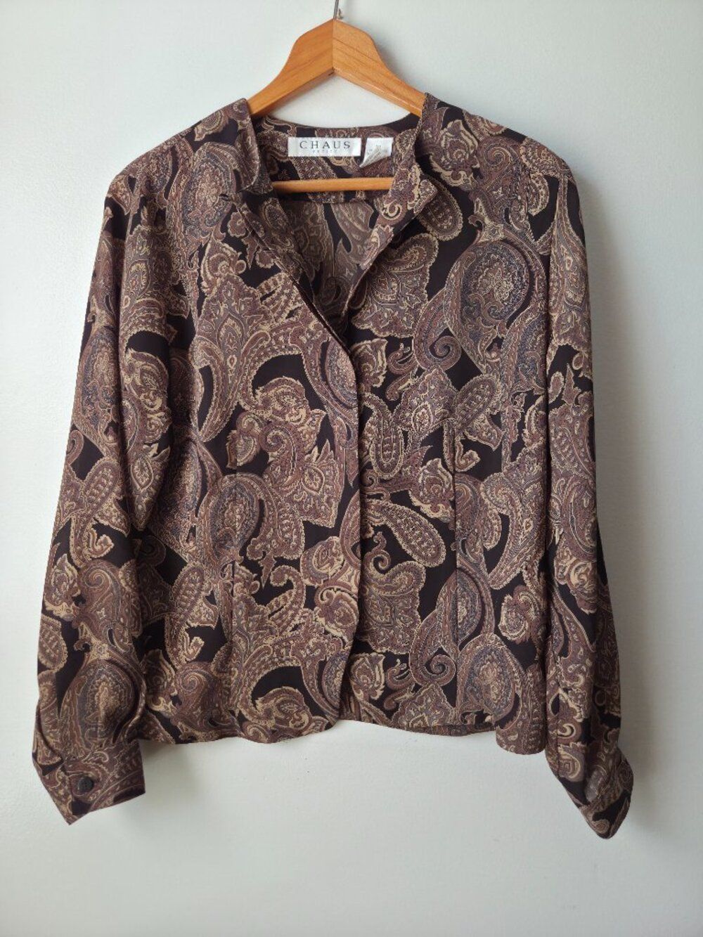 EUC CHAUS DARK ACADEMIA PAISELY PRINT BUTTONED SHIRT LONG SLEEVES SIZE 10 / M - Picture 2 of 13